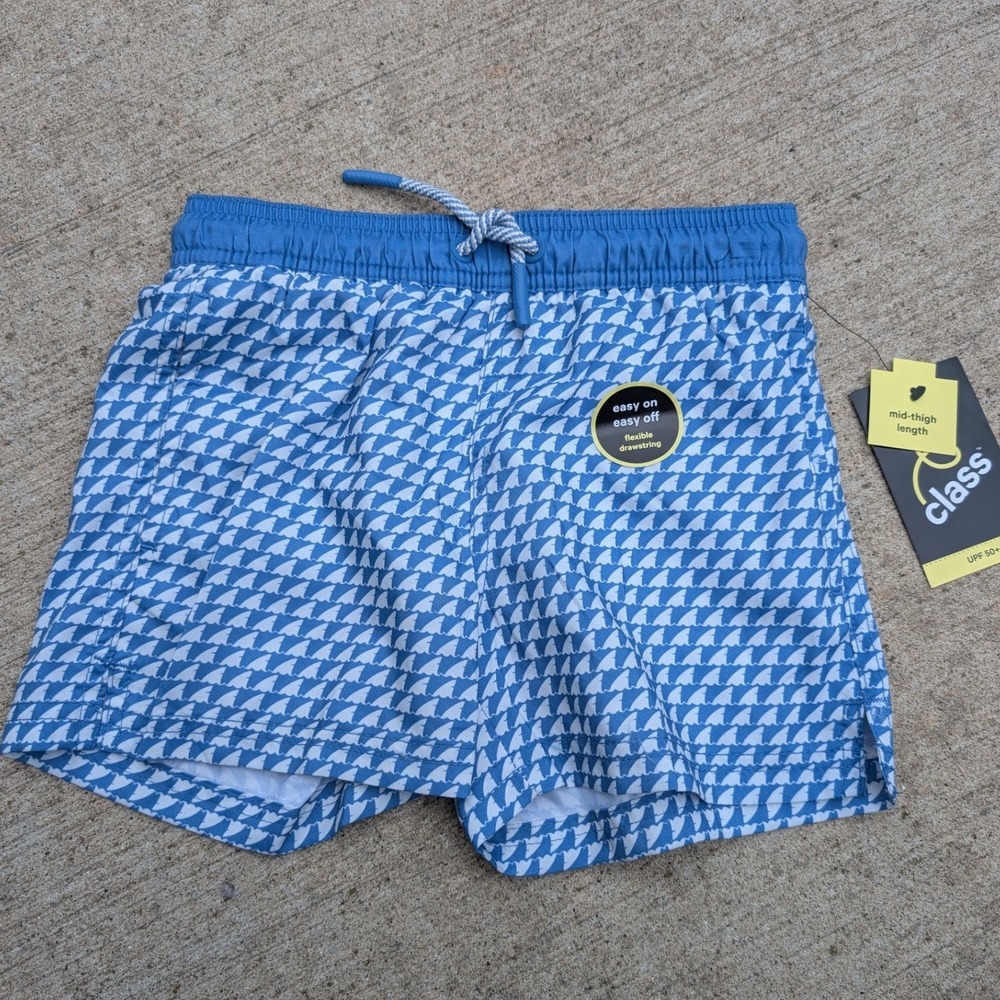 Art Class Swim Trunks Boys Size XS 4/5 Blue‎ NWT Shark Fin Print UPF 50+